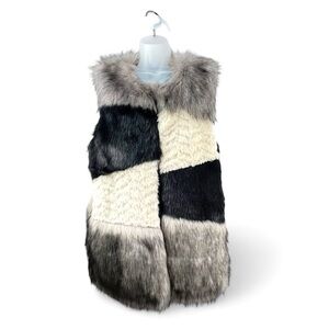 Steve Madden Faux Fur Patchwork Color Block Vest  Women Size Med/Large EUC